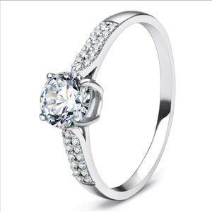 Sterling Silver CZ Solitaire Pave  Engagement Ring
